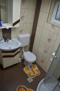 uma casa de banho com um WC e um lavatório em Orange House em Harghita-Bai