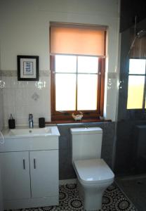 baño con aseo y lavabo y ventana en Meadowshores Apartment Crail, en Crail