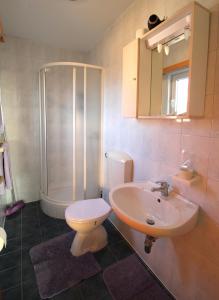W łazience znajduje się toaleta, umywalka i prysznic. w obiekcie Apartment Studio Baric w Poreču