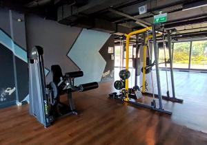 a gym with several tread machines in a room at Luxurious Downtown Apartment 143 in Istanbul