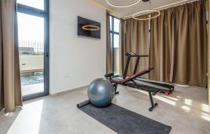 a gym with a exercise ball and a exercise bike at Nice Apartment In Sveti Filip I Jakov in Sveti Filip i Jakov