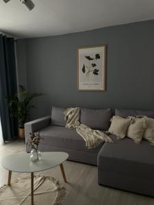 sala de estar con sofá y mesa en Cozy Apartment Sfanta Vineri Zalau en Zalău
