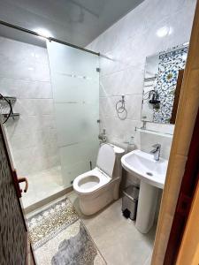 uma casa de banho com um WC e um lavatório em Rahmat guesthouse em Bukhara