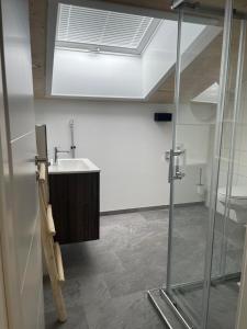 a bathroom with a sink and a toilet at Haus Gerberstraße - Ferienhäuser Alpenglück in Oberstdorf