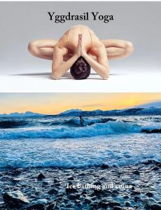 twee foto's van een persoon die yoga doet op het strand bij Yggdrasil Farmhotel Retreat, Spa & Yoga in Straumsbukta