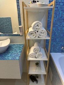 baño con toallas en estanterías en Forest Apart en Predeal