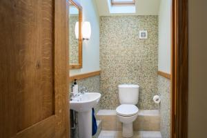 a bathroom with a toilet and a sink at Ty Cellin Swyddffynnon in Ystrad-Meurig