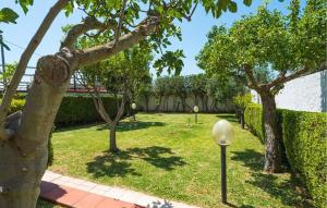 einen Garten mit Bäumen, einem Zaun und einem Rasen in der Unterkunft Nice Home In Marina Di Ragusa in Marina di Ragusa