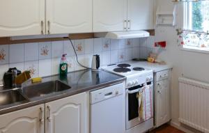 een keuken met een wastafel en een fornuis top oven bij 3 Bedroom Beautiful Home In Vstervik in Västervik