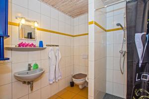a bathroom with a sink and a toilet at Herzmuschel in Ueckeritz