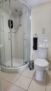 y baño con ducha y aseo. en Marine hotel en Great Yarmouth