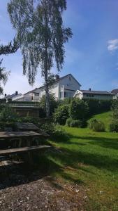une maison dans une cour avec un arbre et une pelouse dans l'établissement By the sea apartment, à Stavanger