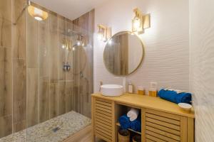 een badkamer met wastafel en douche met spiegel bij Magnifique pavillon indépendant T2 Nice in Nice +6 foto's