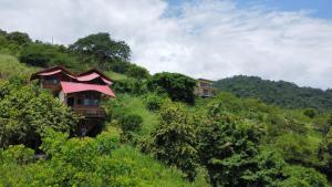 two houses on the side of a hill with trees at Bungalows Ayampe in Ayampe +29 photos