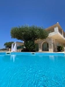 a villa with a large swimming pool with a tree at Federico Villa in Khalikerí