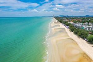 an aerial view of a beach and the ocean at Costa Bed Cha Am in Cha Am