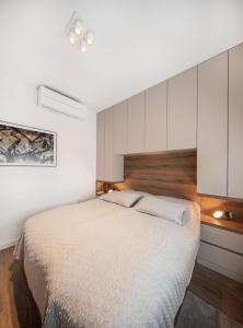 1 dormitorio con 1 cama y armarios blancos en Eagle’s Nest Villa en Kopačevo