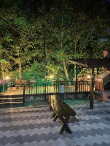un banco de parque en un parque por la noche en Lacul de argint, en Gura Rîului