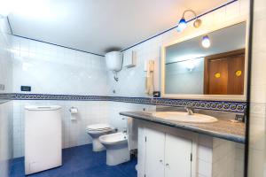 a bathroom with a sink and a toilet and a mirror at Flat Rosanna in Sorrento
