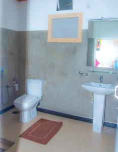 a bathroom with a toilet and a sink at Mandavilla Airport Transit Hotel in Demanhandiya