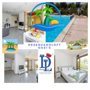 eine Collage mit Fotos eines Hauses mit Pool in der Unterkunft Desenzanoloft Oasis in Desenzano del Garda