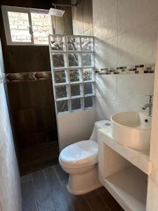 ein weißes Bad mit einem WC und einem Waschbecken in der Unterkunft Habitación privada en casa compartida. in Tepic