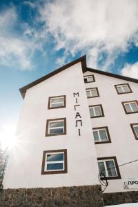 a building with the word hotel on it at Мігалі in Dragobrat