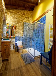 een badkamer met een douche en een toilet bij Precioso apartamento en plena naturaleza in La Cavada