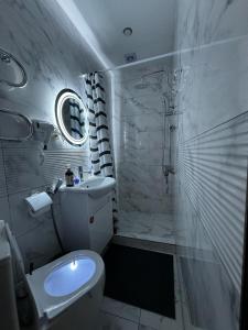 een badkamer met een toilet, een wastafel en een douche bij Aghdepat Hotel in Haghpat