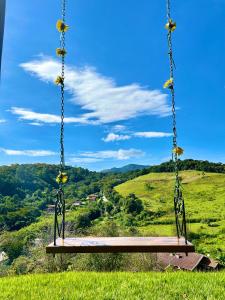 a swing with a view of a hill at Pousada Verdes Alpes in Santo Antônio do Pinhal