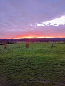 a field of grass with a sunset in the background at Mapperton Barn House B&B Nr Stourhead & Longleat in Mere