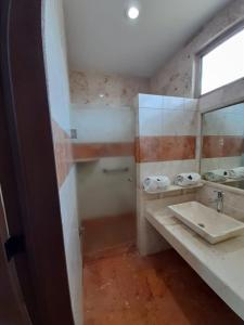 y baño con lavabo y espejo. en HOTEL A´PONTE, en Mérida