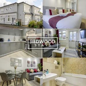 a collage of photos of a bedroom and a house at 1 Bed 1 Bath Town Center Apartments For Corporates & Contractors, FREE Parking, WiFi & Netflix By REDWOOD STAYS in Aldershot