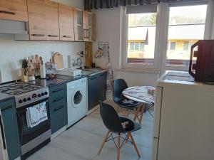 una cucina con piano cottura e lavatrice di Apartament Rodzinny a Zakopane