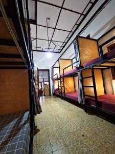 grupa łóżek piętrowych w pokoju w obiekcie SEMERU HOSTEL MALANG w mieście Malang