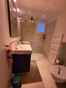 ein Badezimmer mit Waschbecken, Spiegel und Toilette in der Unterkunft la Cigalette in Peypin