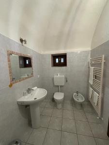 a bathroom with a sink and a toilet and a mirror at Zoe Recidencias 3 in Boves