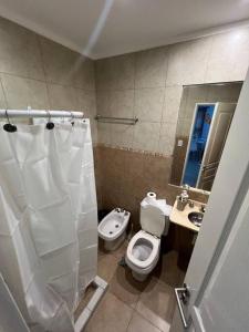 een kleine badkamer met een toilet en een wastafel bij Cálido dpto en pleno centro in Corrientes