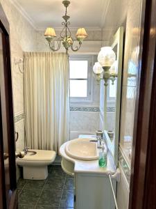 La salle de bains est pourvue d'un lavabo, de toilettes et d'un miroir. dans l'établissement Casa en Cambeo, à Ourense