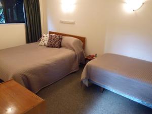 ein Hotelzimmer mit 2 Betten und einem Tisch in der Unterkunft Ligita's Homestay in Havelock