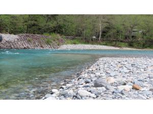 un fiume con alcune rocce, acqua e alberi di Nakanoyu Onsen Ryokan - Vacation STAY 06670v a Matsumoto