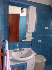 uma casa de banho com um lavatório e um espelho em Vila Toscana em Baks-Rrjoll