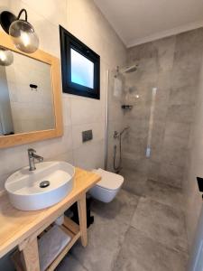 ein Bad mit einem Waschbecken, einem WC und einer Dusche in der Unterkunft Palamut Butik Otel in Datca