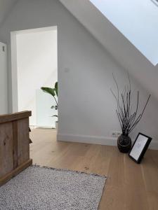 una stanza con una parete bianca e un vaso con una pianta di The Conservatory a Lokeren