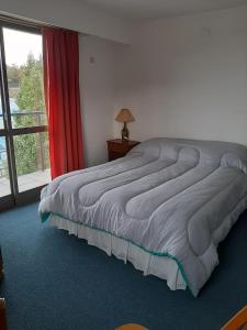 a large bed in a bedroom with a window at TZION B&B in Ushuaia