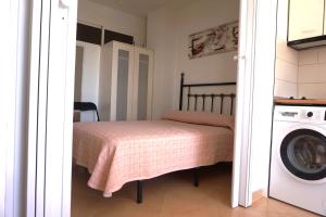 トレモリノスにあるCastillo de Santa Claraのベッドルーム1室(ベッド1台、洗濯機付)