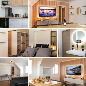 a collage of photos of a kitchen and a living room at Le CinéRêve l 20' Paris l Netflix l Fibre l Parking in Boissy-Saint-Léger