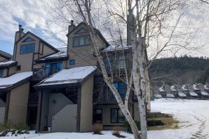 una casa grande con un árbol en la nieve en Ascutney Retreat, en Brownsville