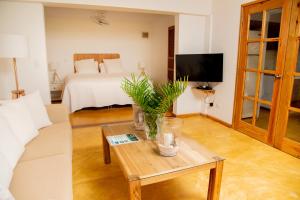 a living room with a bed and a coffee table at Jasmine La Playita - Ocean Front in Las Galeras