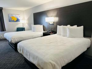 ドナルドソンビルにあるSureStay Plus by Best Western St. James Donaldsonvilleのホテルルーム(白い枕のベッド2台付)